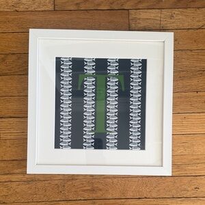 Framed T print with fish stripes